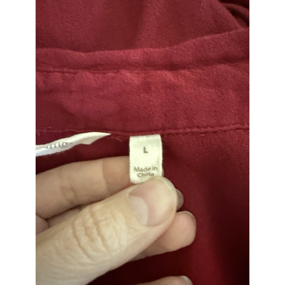 Soft Surroundings L Burgundy Rayon Romantic Button Front Blouse Dark Academia - Picture 7 of 11
